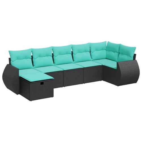 Градински комплект диван с възглавници 7 части черен полиратан