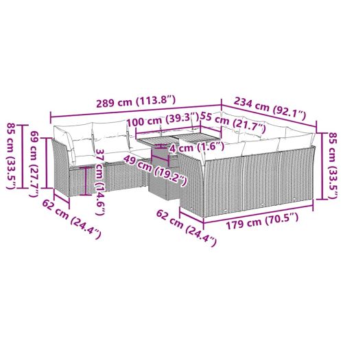 Градински комплект диван с възглавници 11 части черен полиратан