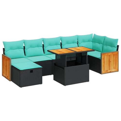 Градински диван с възглавници, 8 части, сив полиратан, акация