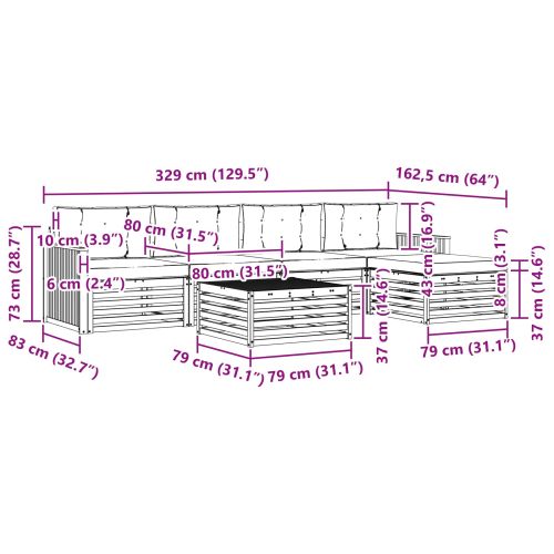 Комплект дивани за открито 6 pcs Натурален и Крема