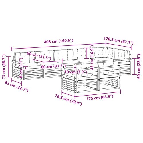 Комплект дивани за открито 8 pcs Натурален и Крема