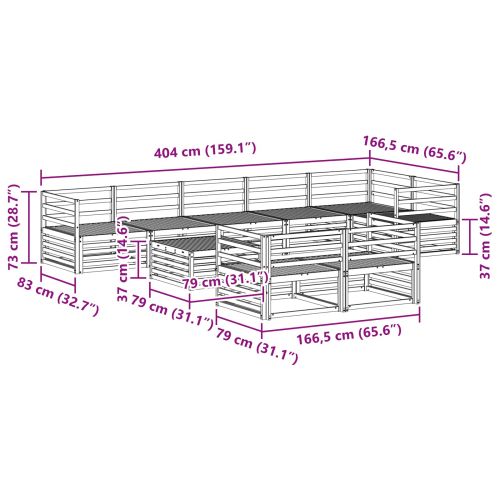 Комплект дивани за открито 9 pcs Естествен