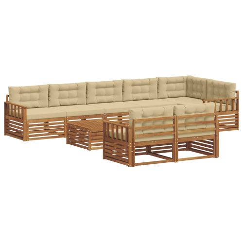 Комплект дивани за открито 9 pcs Натурален и Бежов