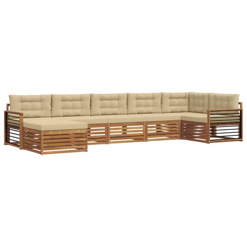 Комплекти дивани 7 pcs Натурален и Бежов Солидно акациево дърво