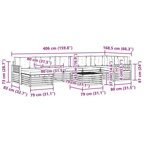 Комплект дивани за открито 8 pcs Натурален и Крема