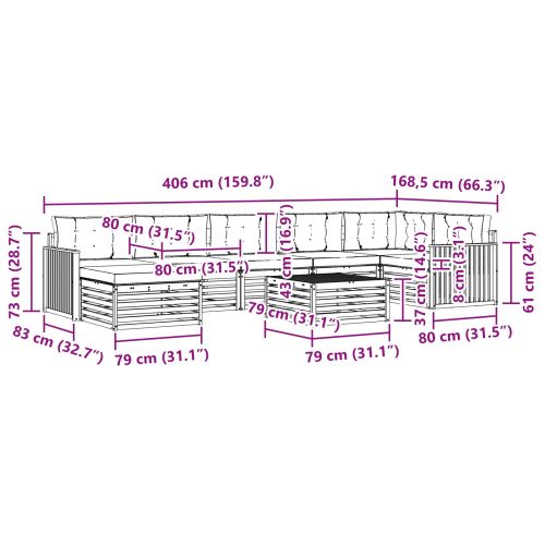 Комплект дивани за открито 8 pcs Натурален и Крема