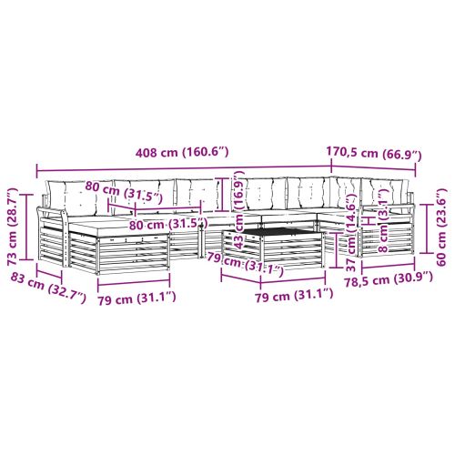 Комплект дивани за открито 8 pcs Натурален и Антрацит