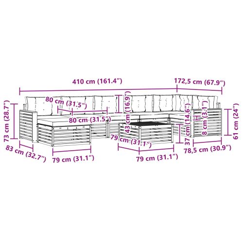 Комплекти дивани 8 pcs Натурален и Бежов Солидно акациево дърво