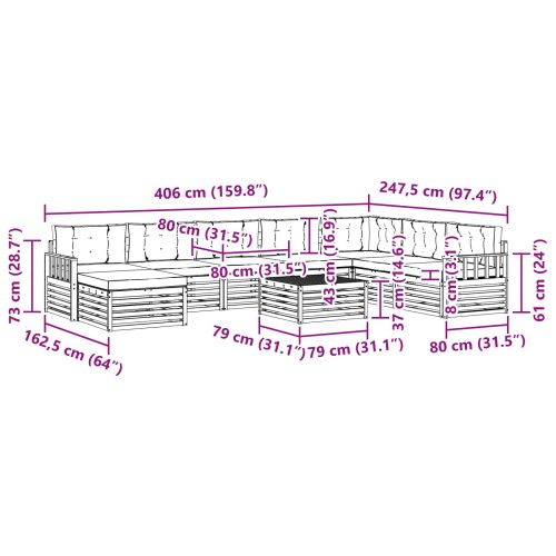 Комплекти дивани 9 pcs Натурален и Бежов Солидно акациево дърво