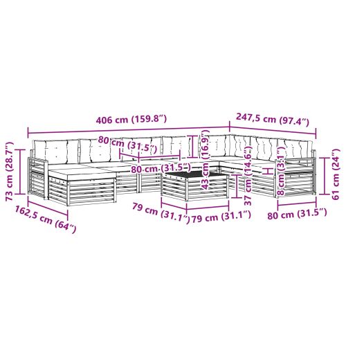 Комплекти дивани 9 pcs Натурален и Бежов Солидно акациево дърво