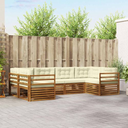 Комплекти дивани 6 pcs Натурален и Крема Солидно акациево дърво
