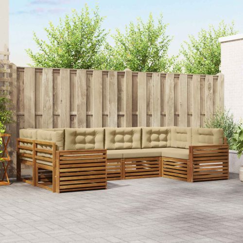 Комплекти дивани 6 pcs Натурален и Бежов Солидно акациево дърво