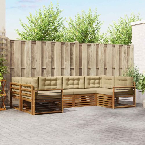 Комплекти дивани 6 pcs Натурален и Бежов Солидно акациево дърво