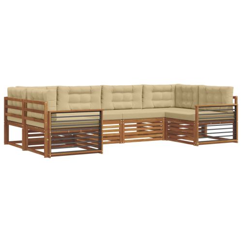 Комплекти дивани 6 pcs Натурален и Бежов Солидно акациево дърво