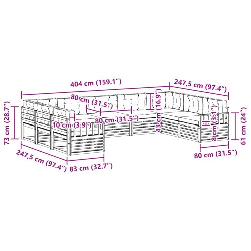 Комплекти дивани 9 pcs Натурален и Бежов Солидно акациево дърво