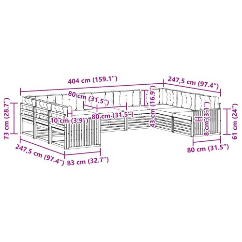 Комплекти дивани 9 pcs Натурален и Крема Солидно акациево дърво
