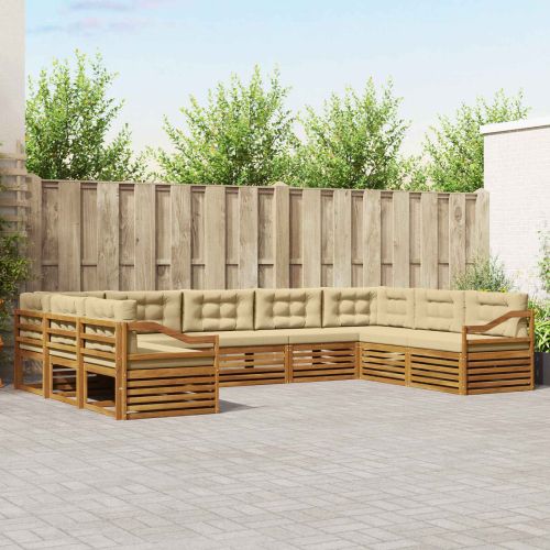 Комплекти дивани 9 pcs Натурален и Бежов Солидно акациево дърво