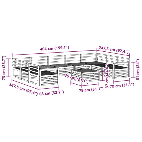 Комплект дивани за открито 10 pcs Естествен
