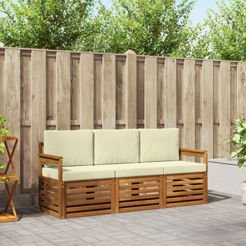 Комплекти дивани 3 pcs Натурален и Крема Солидно акациево дърво