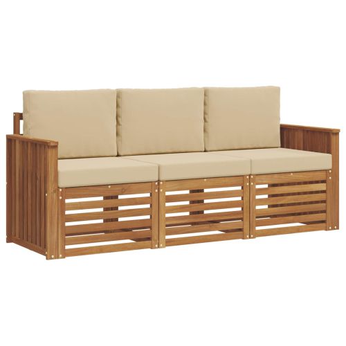 Комплекти дивани 3 pcs Натурален и Бежов Солидно акациево дърво