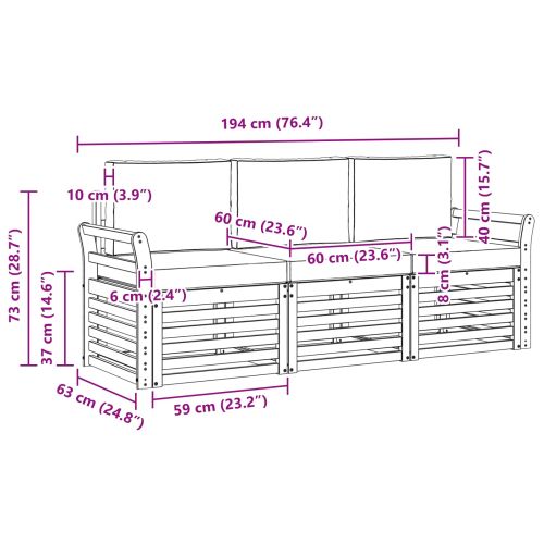 Комплекти дивани 3 pcs Натурален и Бежов Солидно акациево дърво