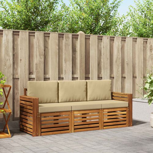 Комплекти дивани 3 pcs Натурален и Бежов Солидно акациево дърво