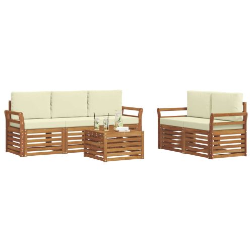 Комплекти дивани 6 pcs Натурален и Крема Солидно акациево дърво