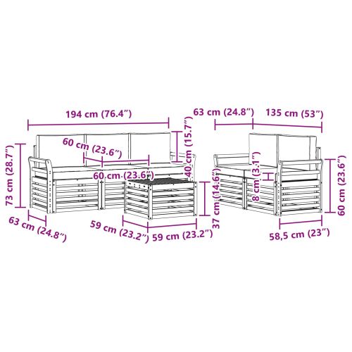 Комплекти дивани 6 pcs Натурален и Крема Солидно акациево дърво