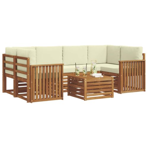 Комплекти дивани 7 pcs Натурален и Крема Солидно акациево дърво