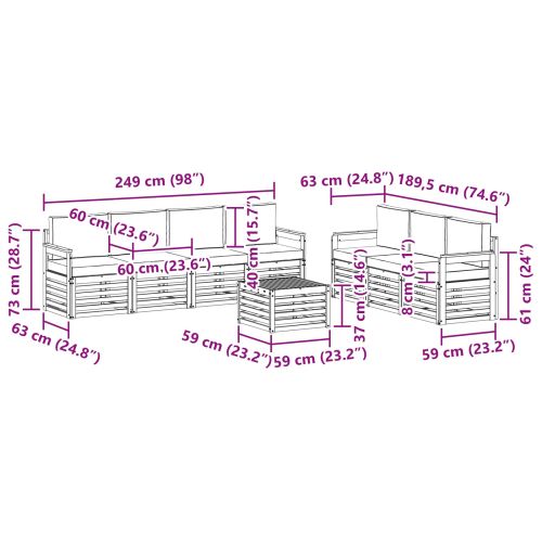 Комплекти дивани 8 pcs Натурален и Бежов Солидно акациево дърво