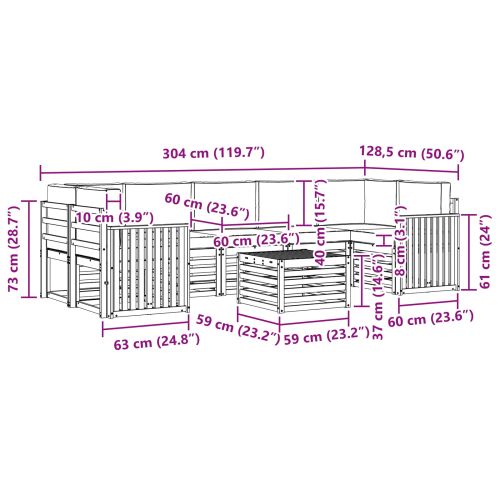 Комплект дивани за открито 8 pcs Натурален и Крема