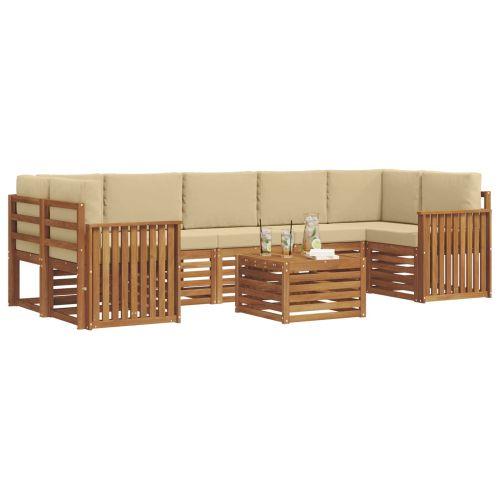 Комплекти дивани 8 pcs Натурален и Бежов Солидно акациево дърво