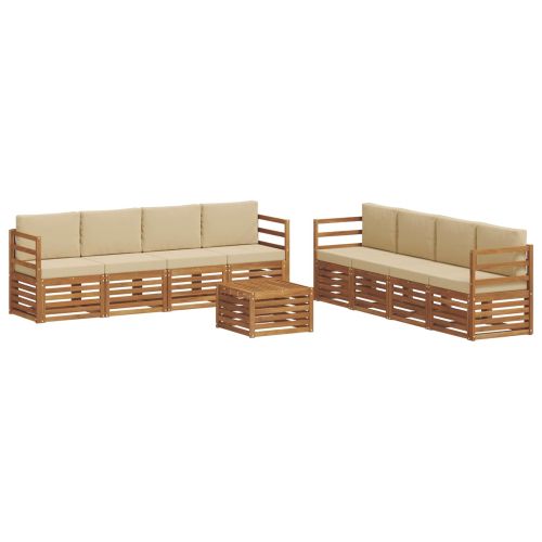 Комплекти дивани 9 pcs Натурален и Бежов Солидно акациево дърво