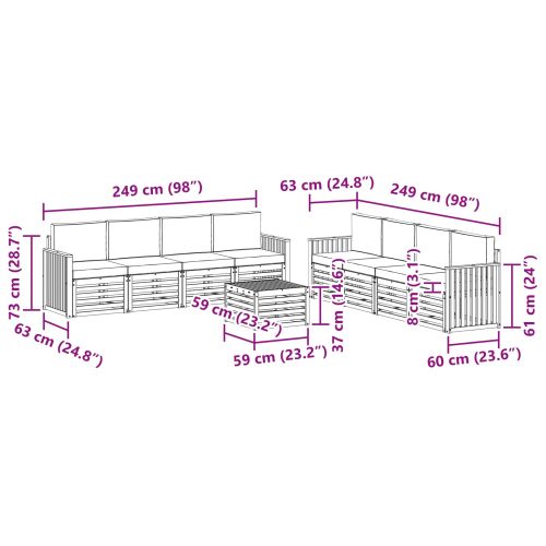 Комплекти дивани 9 pcs Натурален и Крема Солидно акациево дърво
