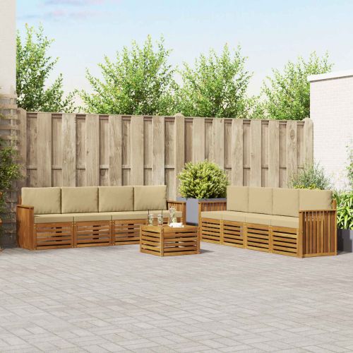 Комплекти дивани 9 pcs Натурален и Бежов Солидно акациево дърво