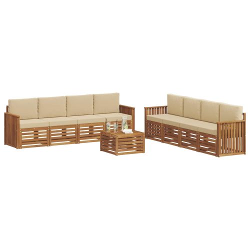 Комплекти дивани 9 pcs Натурален и Бежов Солидно акациево дърво
