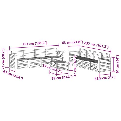 Комплекти дивани 9 pcs Естествен Солидно акациево дърво