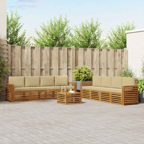 Комплекти дивани 9 pcs Натурален и Бежов Солидно акациево дърво