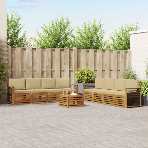 Комплекти дивани 9 pcs Натурален и Бежов Солидно акациево дърво