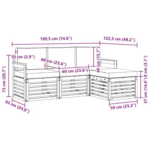 Комплект дивани за открито 4 pcs Натурален и Крема