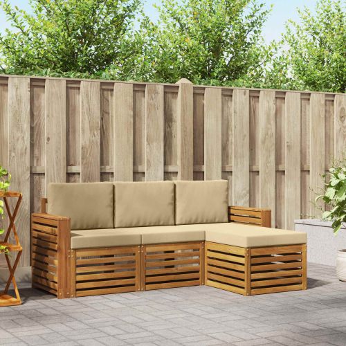 Комплекти дивани 4 pcs Натурален и Бежов Солидно акациево дърво