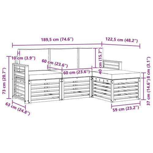 Комплект дивани за открито 4 pcs Натурален и Крема