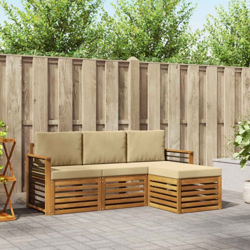 Комплекти дивани 4 pcs Натурален и Бежов Солидно акациево дърво