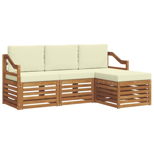 Комплекти дивани 4 pcs Натурален и Крема Солидно акациево дърво