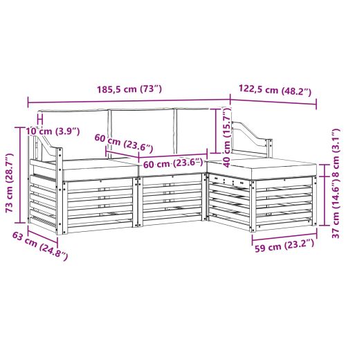 Комплект дивани за открито 4 pcs Натурален и Крема