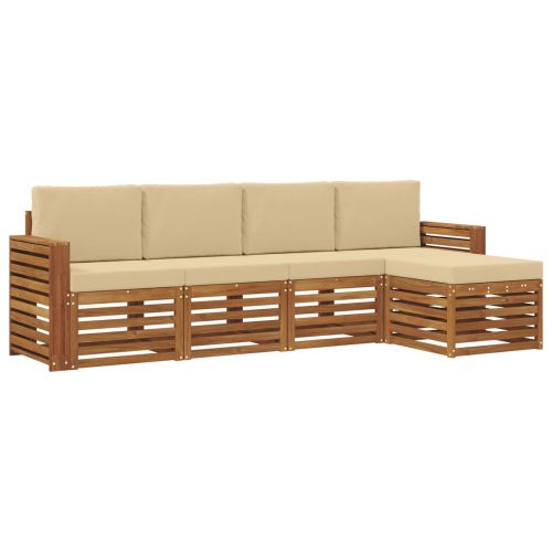 Комплекти дивани 5 pcs Натурален и Бежов Солидно акациево дърво