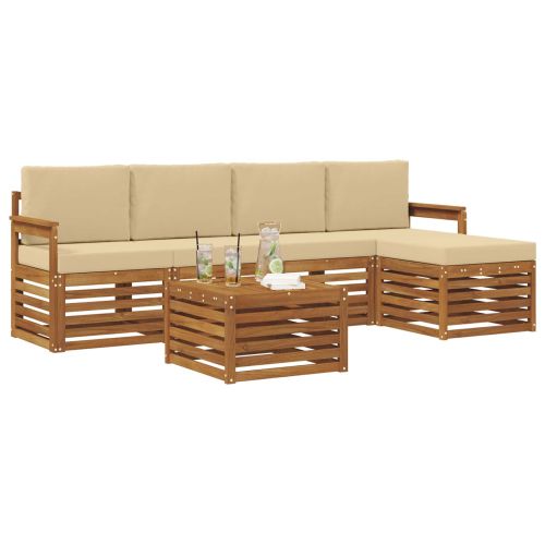 Комплект дивани за открито 6 pcs Натурален и Бежов