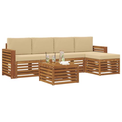 Комплекти дивани 6 pcs Натурален и Бежов Солидно акациево дърво