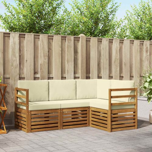 Комплекти дивани 4 pcs Натурален и Крема Солидно акациево дърво