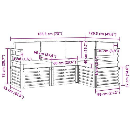 Комплекти дивани 4 pcs Натурален и Крема Солидно акациево дърво